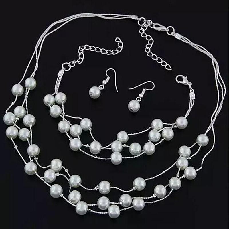 Fashion Pearls Silver Plated Necklace Earrings Bracelet Set Wedding Jewelry Sets, As pic
Fashion Pearls Silver Plated Necklace Earrings Bracelet Set Wedding Jewelry Sets, As pic