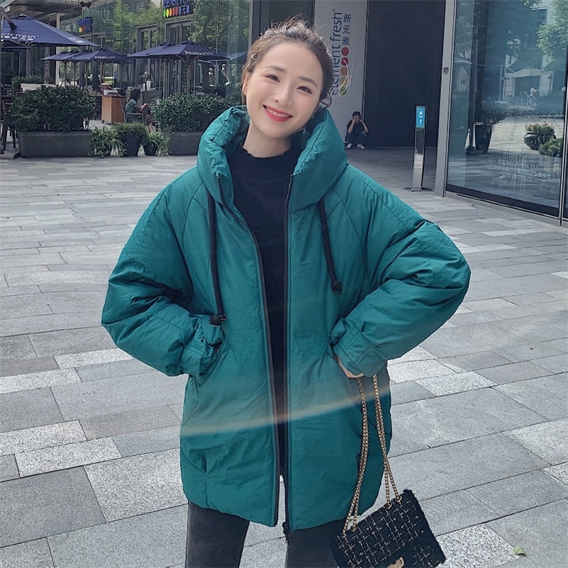 women Korean style solid long parkas stand collar hooded arrival winter jacket outwear casual thick warm ladies coats Y201001