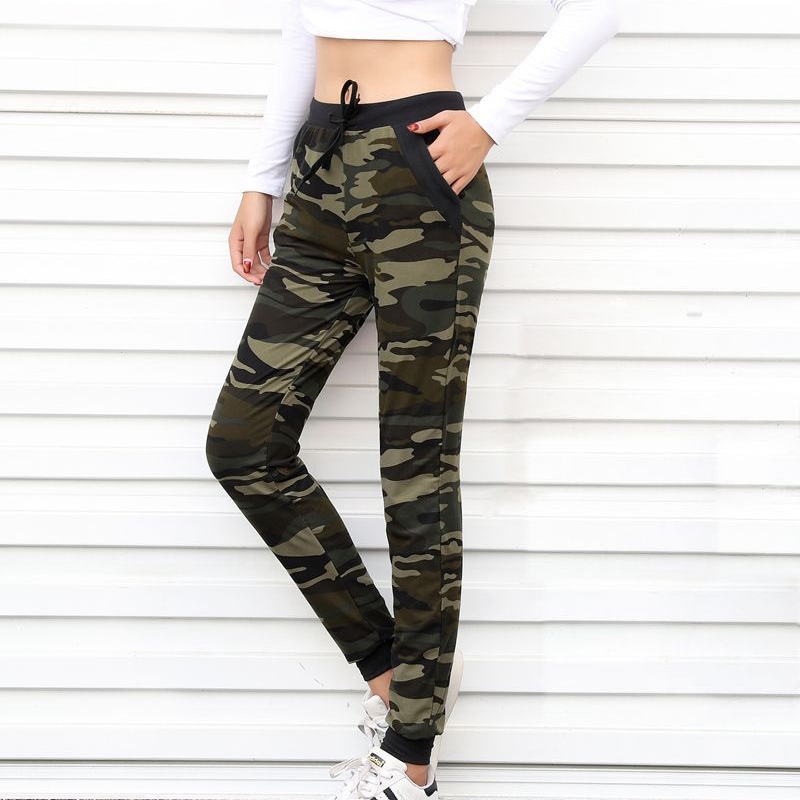 RYLANGUAGE Camouflage Joggers Women Sweatpants Harem Camo Pants Drawstring Pantalones femme Mujer Female High Waist Pocket Tight 201106