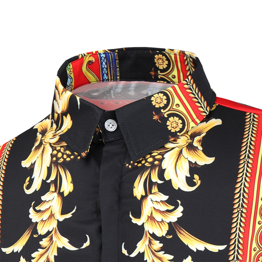 Casual Blouse Homme Baroque Banquet Shirt Paisley Black Gold Men Shirt Luxury Korean Mens Long Sleeve Print Shirts Men Slim Fit X1218
