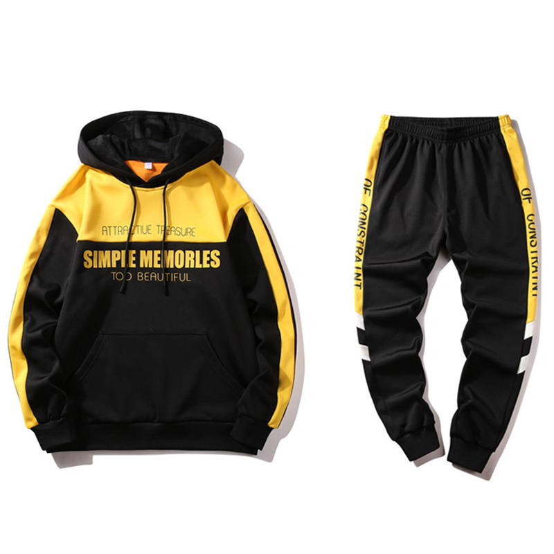 Men's Streetwear Tracksuit New Hip Hip Sweat Suit Men Patchwork Hoodies Sweatpants 2 Piece Set Fashion Men Printed Clothing 201124