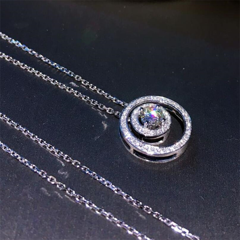 Sterg Sier White Topaz CZ Dia Pendant Elegant Fashion Jewelry for Women Circle Gemstone Clavicle Necklace Gift