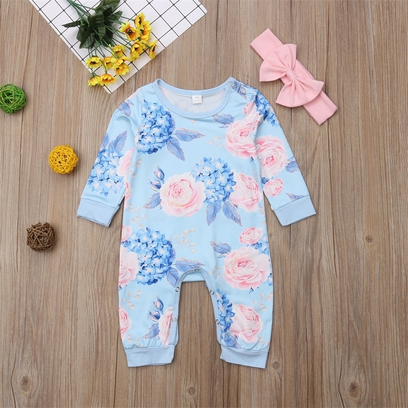 Baby Romper Autumn Winter Newborn Kids Girls Floral Jumpsuit Playsuit Infant Outfits Warm Cotton Clothes 6-24 Months 201029