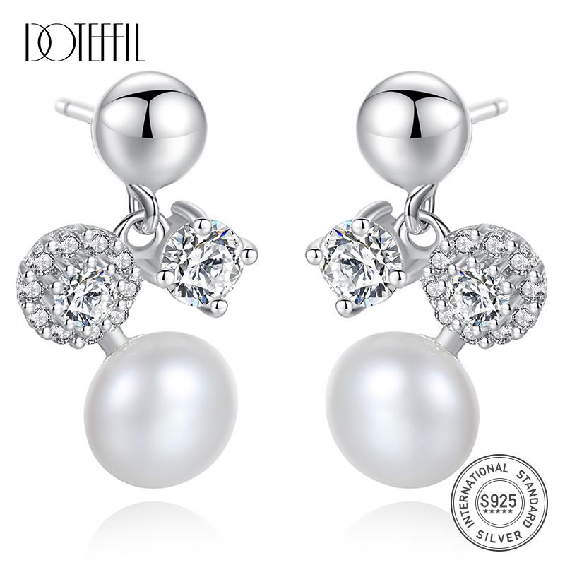 DOTEFFIL New Earrings Natural Freshwater Pearl Genuine 925 Silver Zircon Pearl Earrings For Women Jewelry Engagement Gift
DOTEFFIL New Earrings Natural Freshwater Pearl Genuine 925 Silver Zircon Pearl Earrings For Women Jewelry Engagement Gift