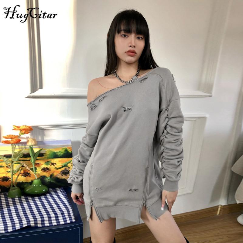 Hugcitar 2020 Long Sleeve Zip Up Ruched Hollow Out Oversized Sweatshirt Autumn Winter Women Sexy Streetwear Casual Clothings, Gray 
Hugcitar 2020 Long Sleeve Zip Up Ruched Hollow Out Oversized Sweatshirt Autumn Winter Women Sexy Streetwear Casual Clothings, Gray