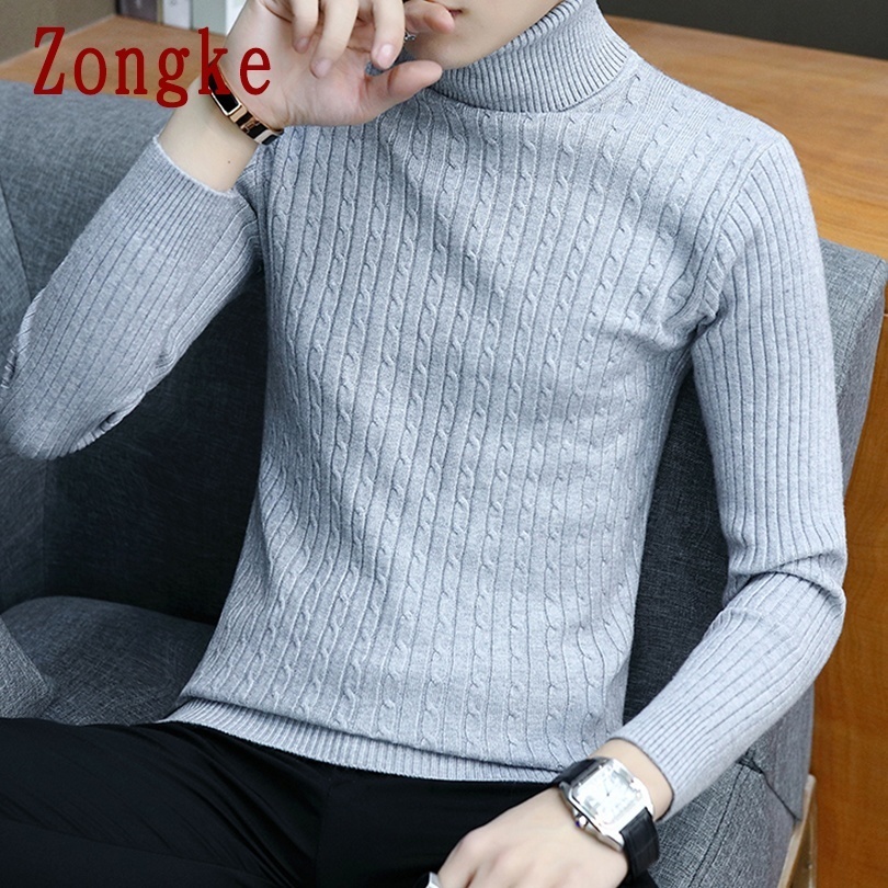 Zongke Autumn Thin White Turtleneck Men Sweater Pullover Men Clothing Korean Men Turtle Neck Winter Clothes M-3XL 201203