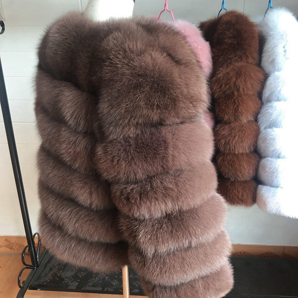 50cm New Women Warm Real Fur Coat Short Winter Fur Jacket Outerwear Natural Blue Fur Coats for Women Hot Promotion 201016