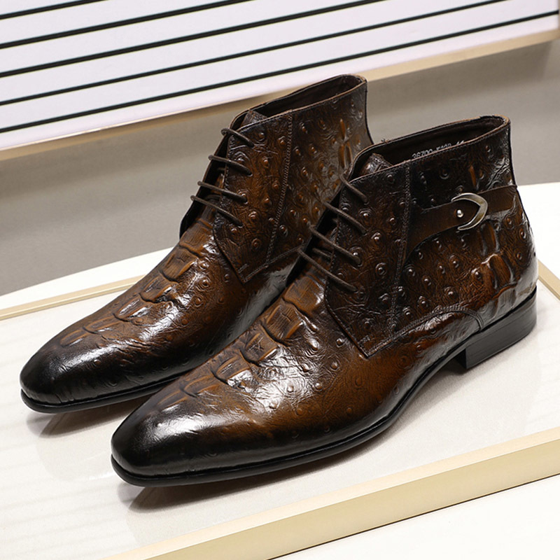 2020 New Ankle Boots Tag For Genuine Men's Leather Print Crocodile Style Black Street Mode Brown Lace Up Mens High Shoes
2020 New Ankle Boots Tag For Genuine Men's Leather Print Crocodile Style Black Street Mode Brown Lace Up Mens High Shoes