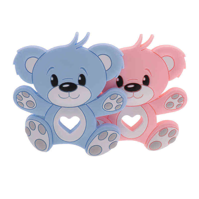 10pc Bear Silicone Baby Teether Food Grade born Teething Necklace Pacifier Chain Accessories Rodent Pendant Toy A Free Gift 220209