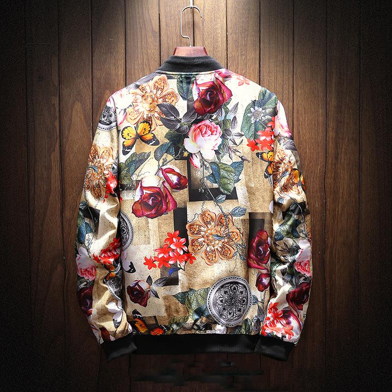 Men's Jackets Floral Jacket Men Flowers Print Casual Stand Collar Bomber Baseball Hip Hop Streetwear,LA4591