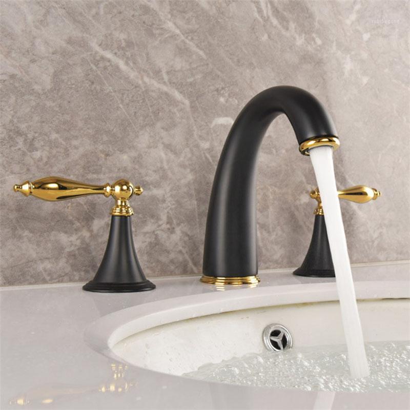 Bathroom Basin Brass Faucet Black Gold 3 Holes Double Handle Widespread Faucet Hot and Cold Water Mixer Toilet Basin Tap1
Bathroom Basin Brass Faucet Black Gold 3 Holes Double Handle Widespread Faucet Hot and Cold Water Mixer Toilet Basin Tap1