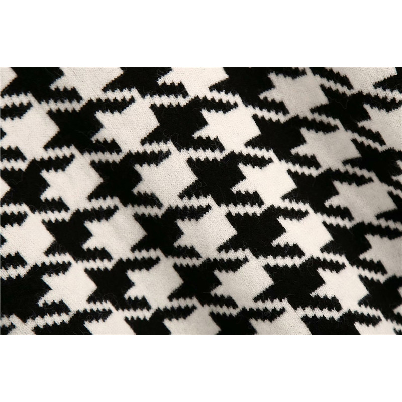 Evfer Women Autumn Casual Houndstooth Black Knitted Cardigans Sweater Laides Fashion V-neck Long Sleeve Plaid Sweaters Chic 201221