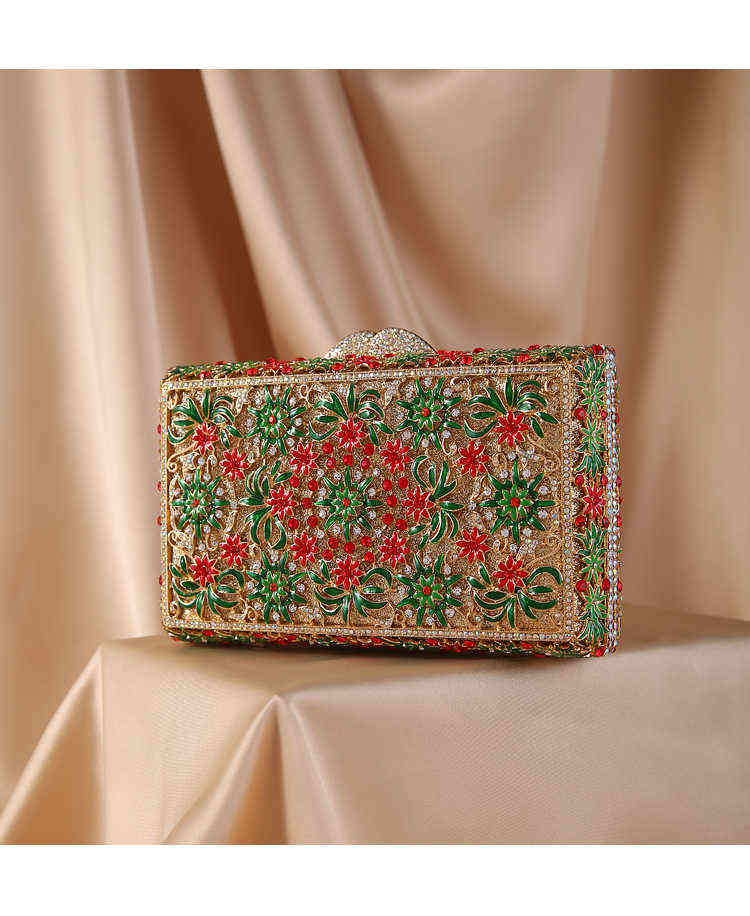 NXY Evening Bag Xiyuan Women 2022 Diamond Drip Floral s Clutches for Party Wedding Rhinestones Clutch Purse Wallet Gold 0207