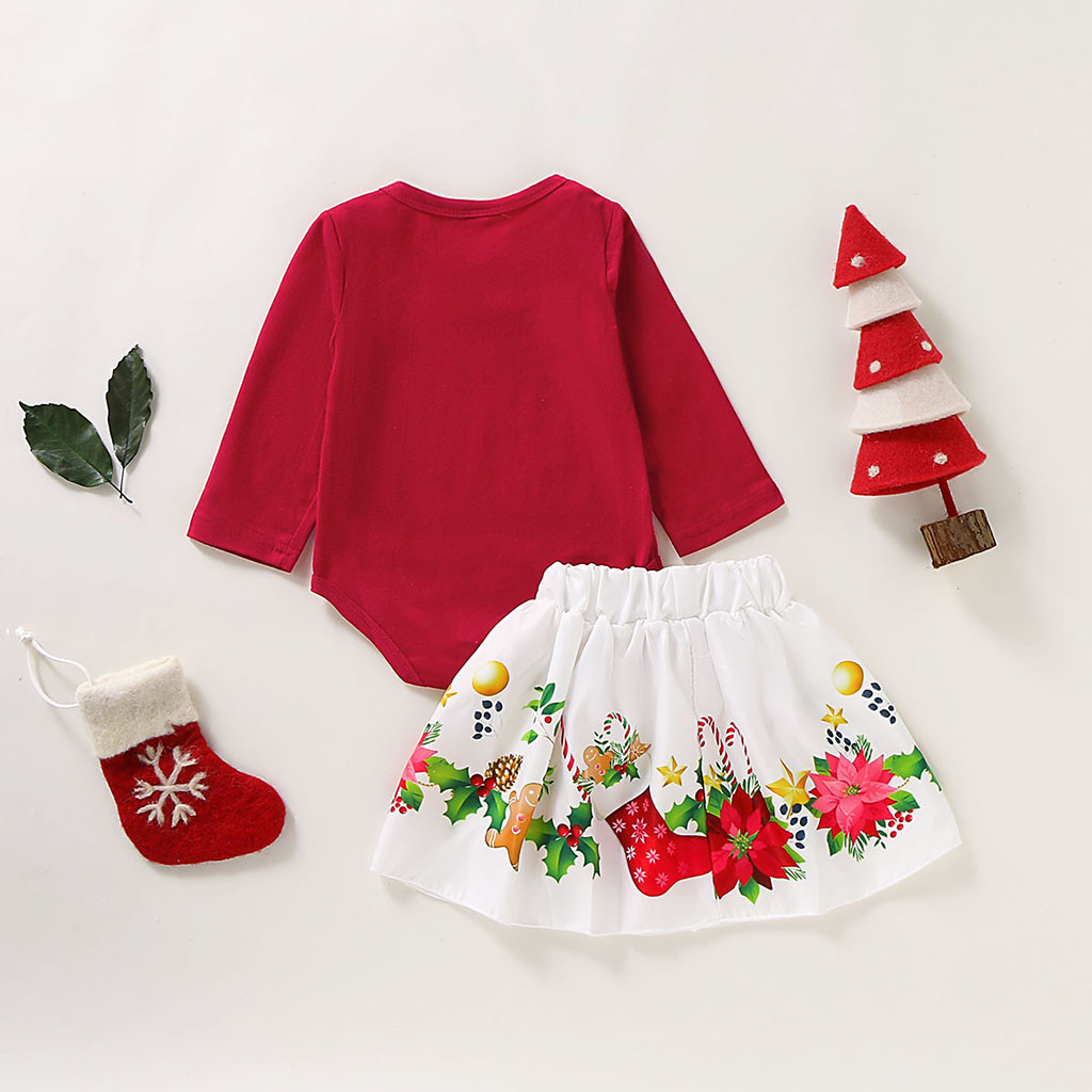baby girl winter clothes Infant Baby Girls Christmas Letter Print Romper BodysuitCartoon Skirts Outfits vestidos de festa LJ201223