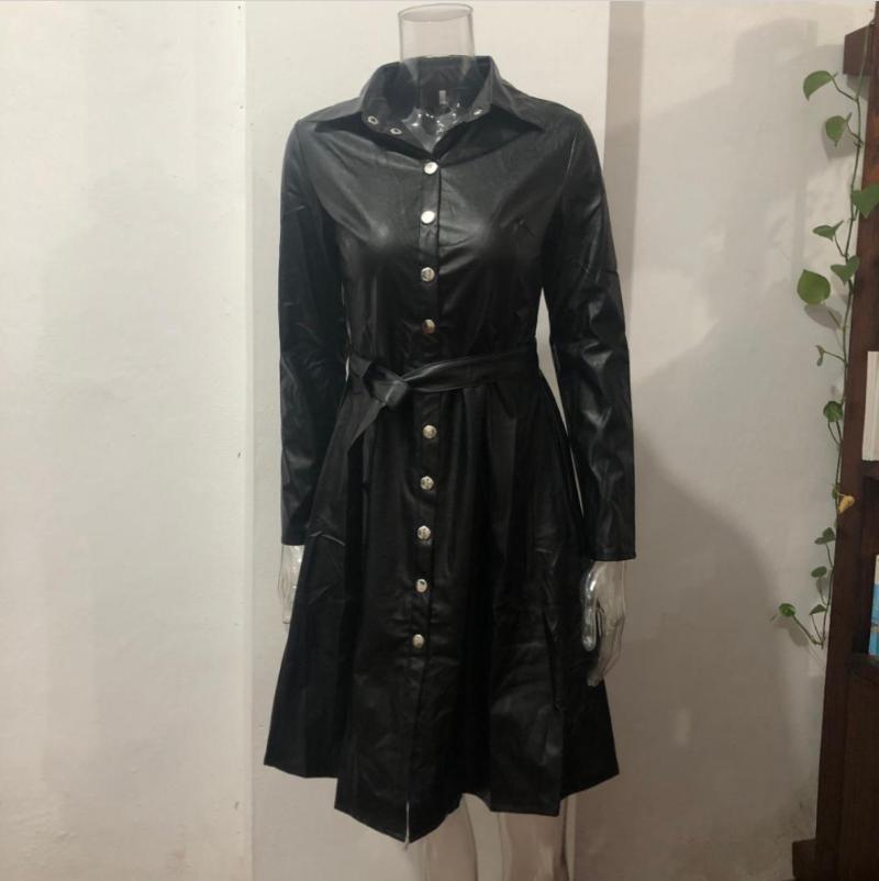 New Products For Autumn And Winter 2021 Women' Fashion Temperament Long-sleeved Lapel PU Leather Skirt A-line Button Belt Dress, Navy blue
New Products For Autumn And Winter 2021 Women' Fashion Temperament Long-sleeved Lapel PU Leather Skirt A-line Button Belt Dress, Navy blue