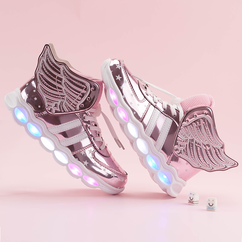 Kids Shoes Children Sneakers Fashion Wing USB Charge LED Glowing Girls Shoes Flashing Light Luminous Boy Sneakers Tenis Infantil 201130