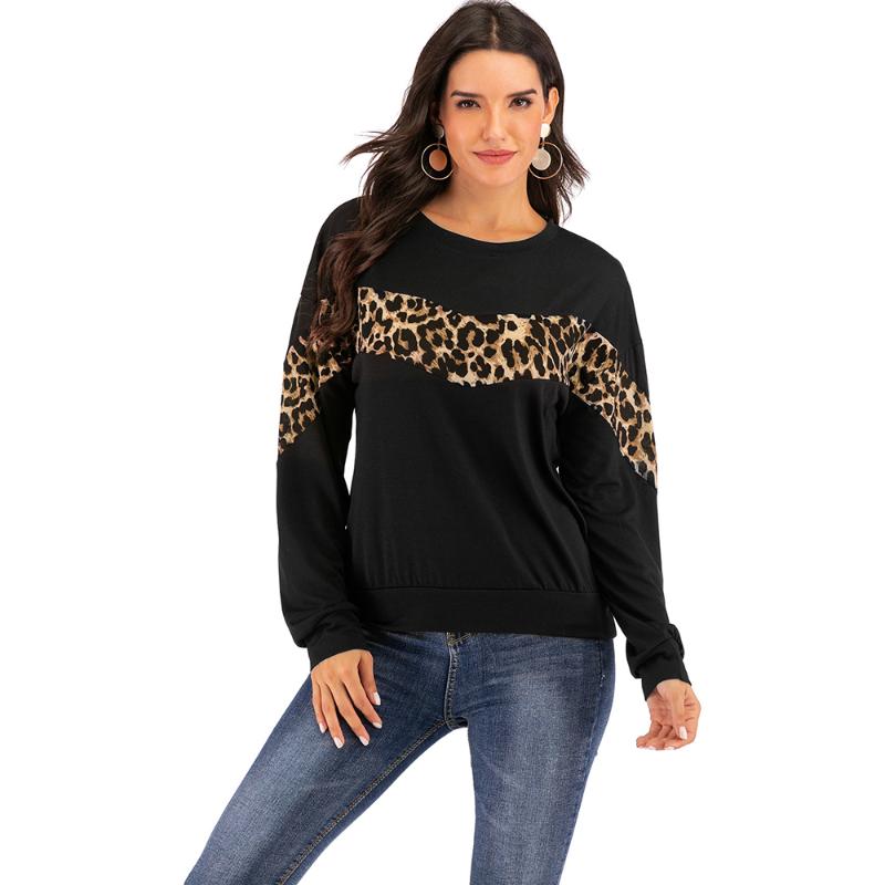 2021 Woman Spring&Autumn Pullover Leopard Print Spliced Long-Sleeves Loose T-shirt, Black
2021 Woman Spring&Autumn Pullover Leopard Print Spliced Long-Sleeves Loose T-shirt, Black