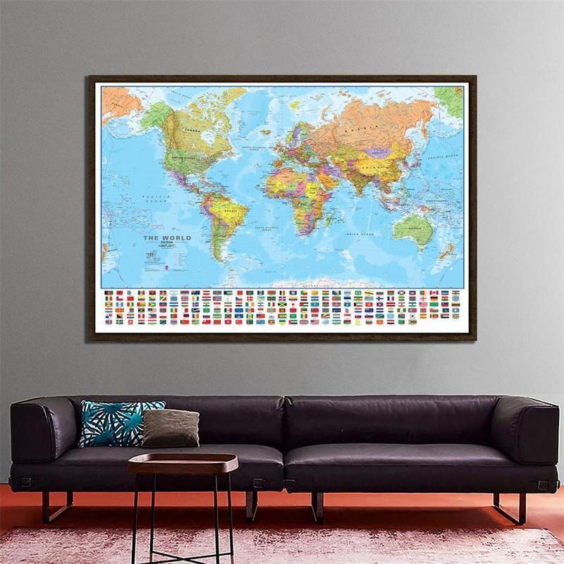 150x225cm The World Political Map Posters and Prints Study/Living Class Room Wall Art Pictures Canvas Paintings Home Decoration LJ201130