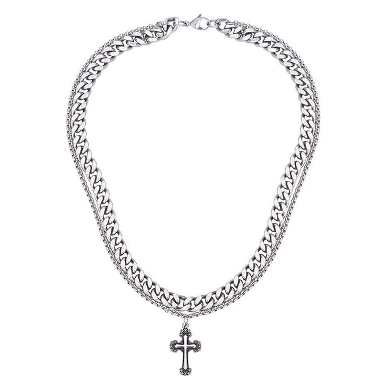New Simple Titanium Steel Retro Punk European and American Men Double Chain Cross Necklace
New Simple Titanium Steel Retro Punk European and American Men Double Chain Cross Necklace