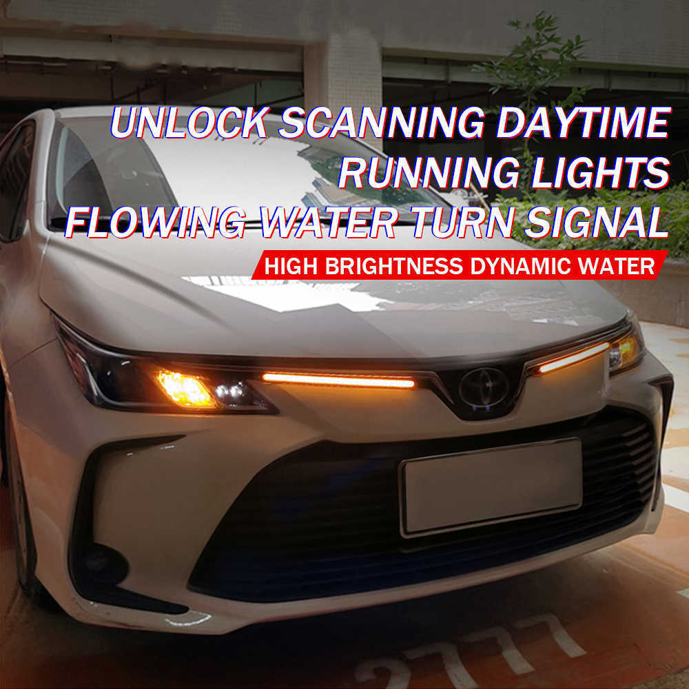 New 2pc Car LED DRL Daytime Running Light Strip Waterproof 12V For Car Headlight Sequential Turn Signal Day Driving Lamp Accessories