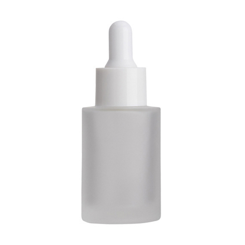 30ML Glass Bottle Flat Shoulder Frosted/Transparent/Amber Round Essential Oil Serum Bottles With Glasses Dropper Cosmetic Essence 3 Colors