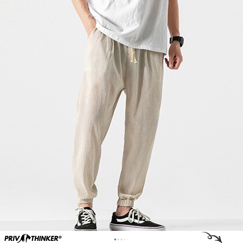 Privathinker Cotton Linen Casual Harem Pants Men Joggers Man Summer Trousers Male Chinese Style Baggy Pants Harajuku Clothe 201110