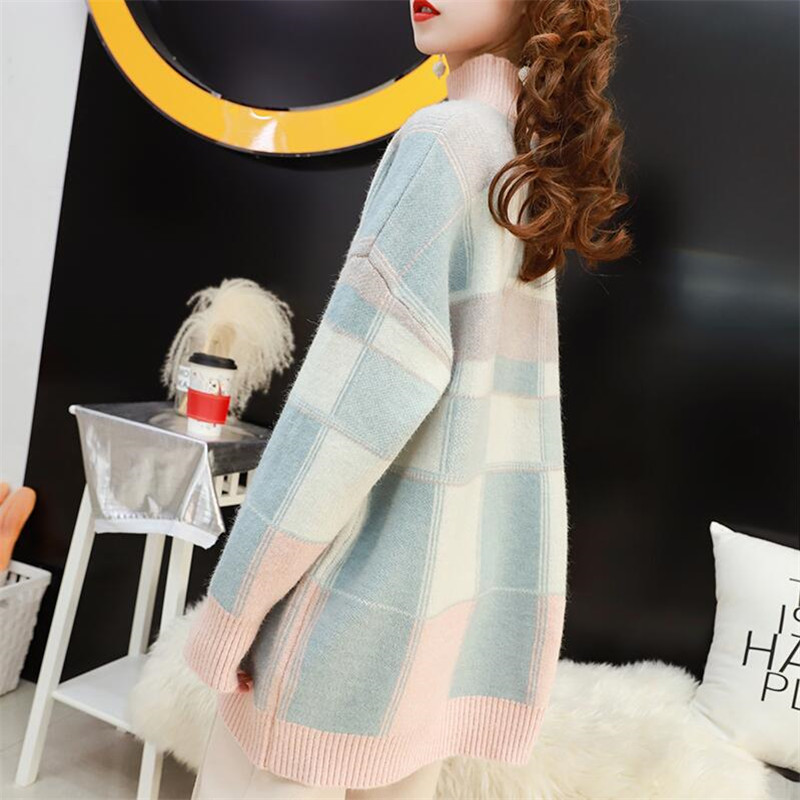 Women Casual Sweater female half-high collar loose mid-length autumn and winter bottoming pullover 201225
