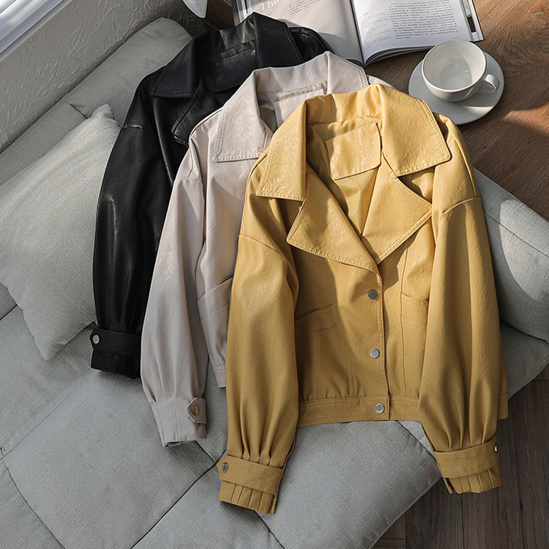 Autumn Women Faux Leather Jacket Fashion Loose Soft Pu Motorcycle Punk Leather Biker Coat For Female Outwear 201030