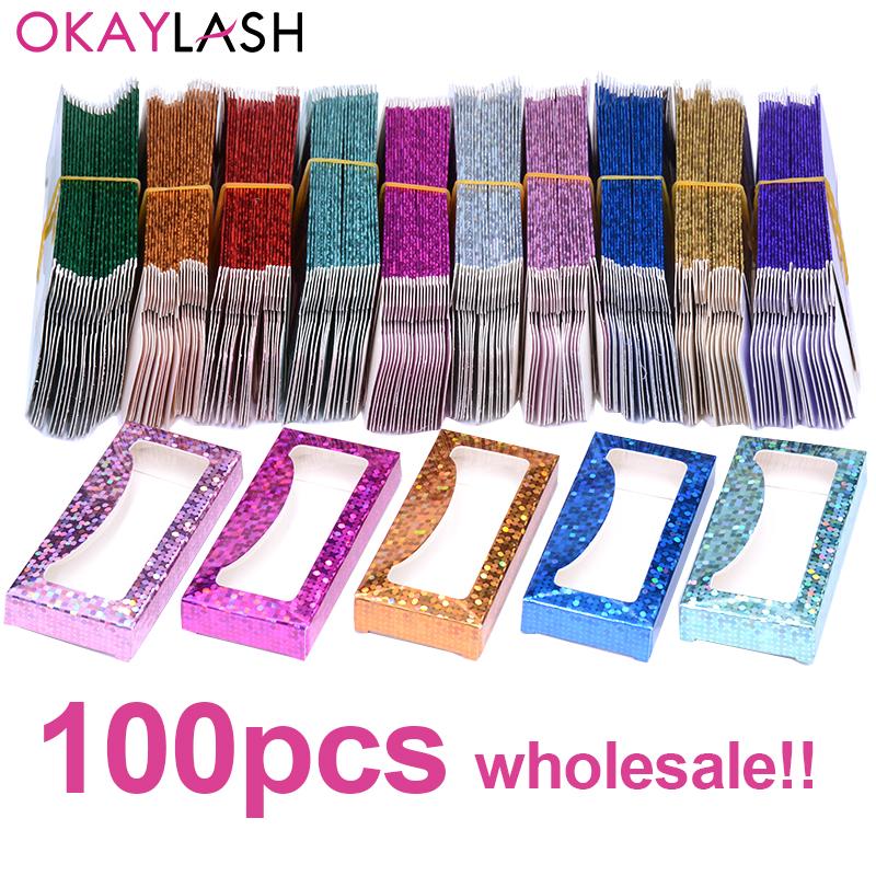 

OKAYLASH 30/100pcs Newest Bundles Sale Glittered Holigraphic Mink Eyelash Packaging Box Shining Colored Luxury Paper Boxes Bulk