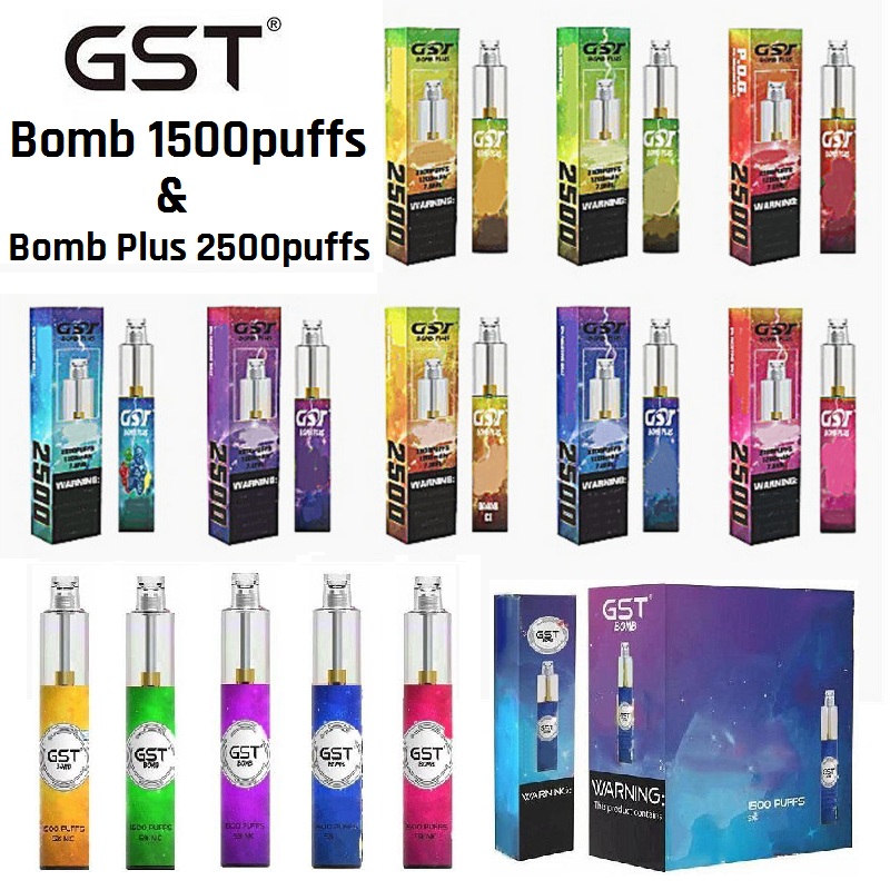 Authentic GST Bomb Plus Disposable Pod Device 1000mAh 1200mAh 5ml 7ml 1500 2500 Puffs Vape Stick System for Gas Tank GTD KP Razzo
Authentic GST Bomb Plus Disposable Pod Device 1000mAh 1200mAh 5ml 7ml 1500 2500 Puffs Vape Stick System for Gas Tank GTD KP Razzo