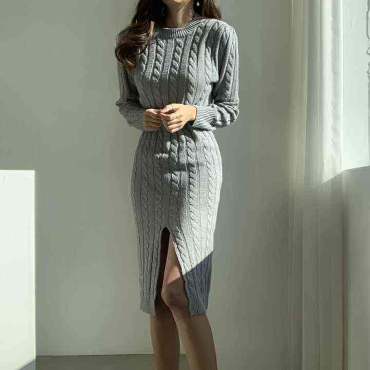 Winter Women'S Dress Bodycon Sweater Women Dress Long Sleeve Knitted Dresses Maxi Vintage Oversize Dresses Evening Fall 211221