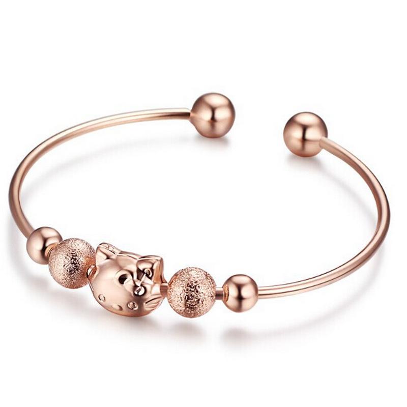Rose gold open sand beads Kitty cat children's bracelet