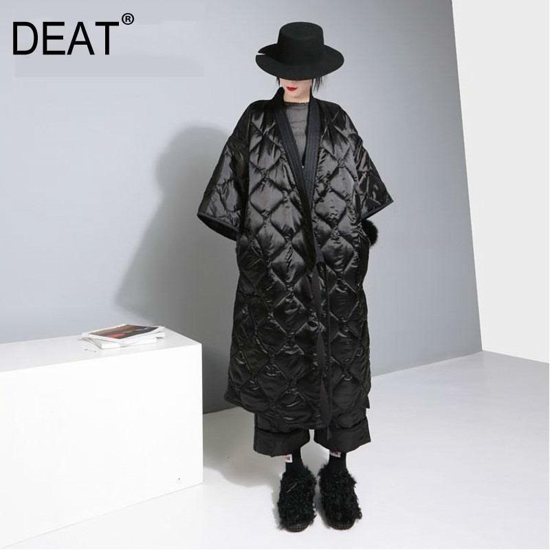 DEAT Japan Kimono Tied With Nightgown Style Three Quarter Sleeve Bat Sleeved Women Loose Plus Size Autumn Winter New TD681 201026