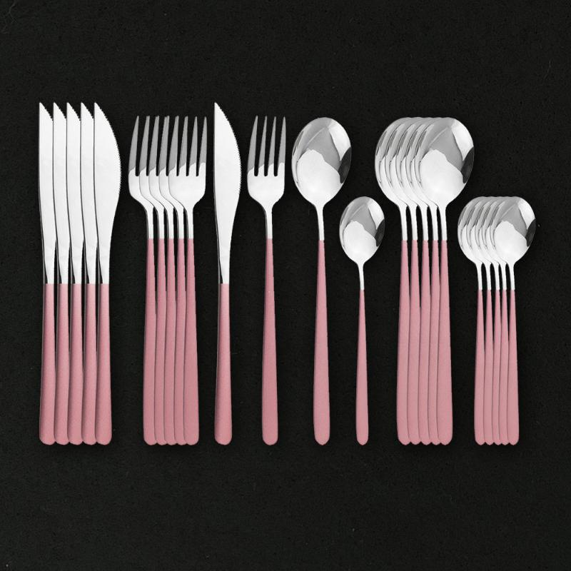 24Pcs Pink Silver 304 Stainless Steel Cutlery Set Fork Spoon Knife Silverware Tableware Dinnerware Flatware Set Dishwasher Safe 
24Pcs Pink Silver 304 Stainless Steel Cutlery Set Fork Spoon Knife Silverware Tableware Dinnerware Flatware Set Dishwasher Safe