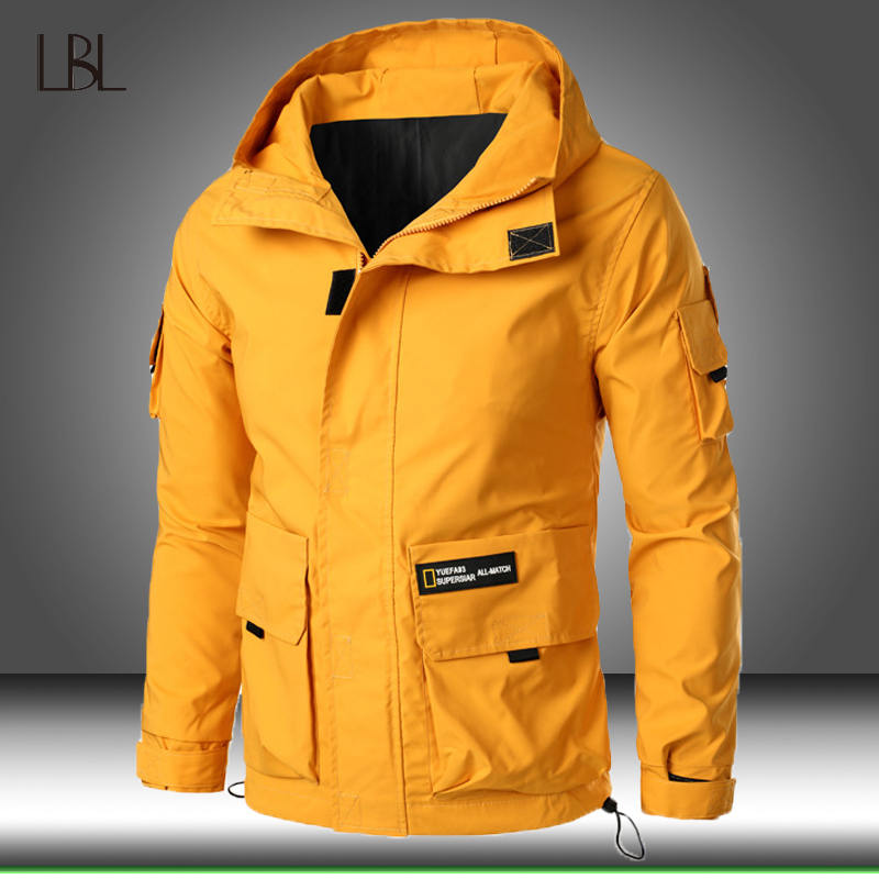 Jacket Men Zipper Winter Spring Autumn Casual Solid Hooded Jackets Men's Outwear Slim Fit Cargo Bomber Coats Male Windbreaker 201127
