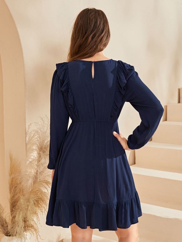 Teen Girls Ruffle Trim Smock Dress SHE