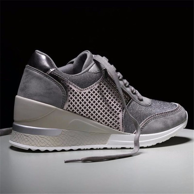 Women Height Increase Wedge Shoes Big Size 35-43 Walking Sneakers Black Gold Sport Shoes Ladies Chunky Platform Sneakers 201218