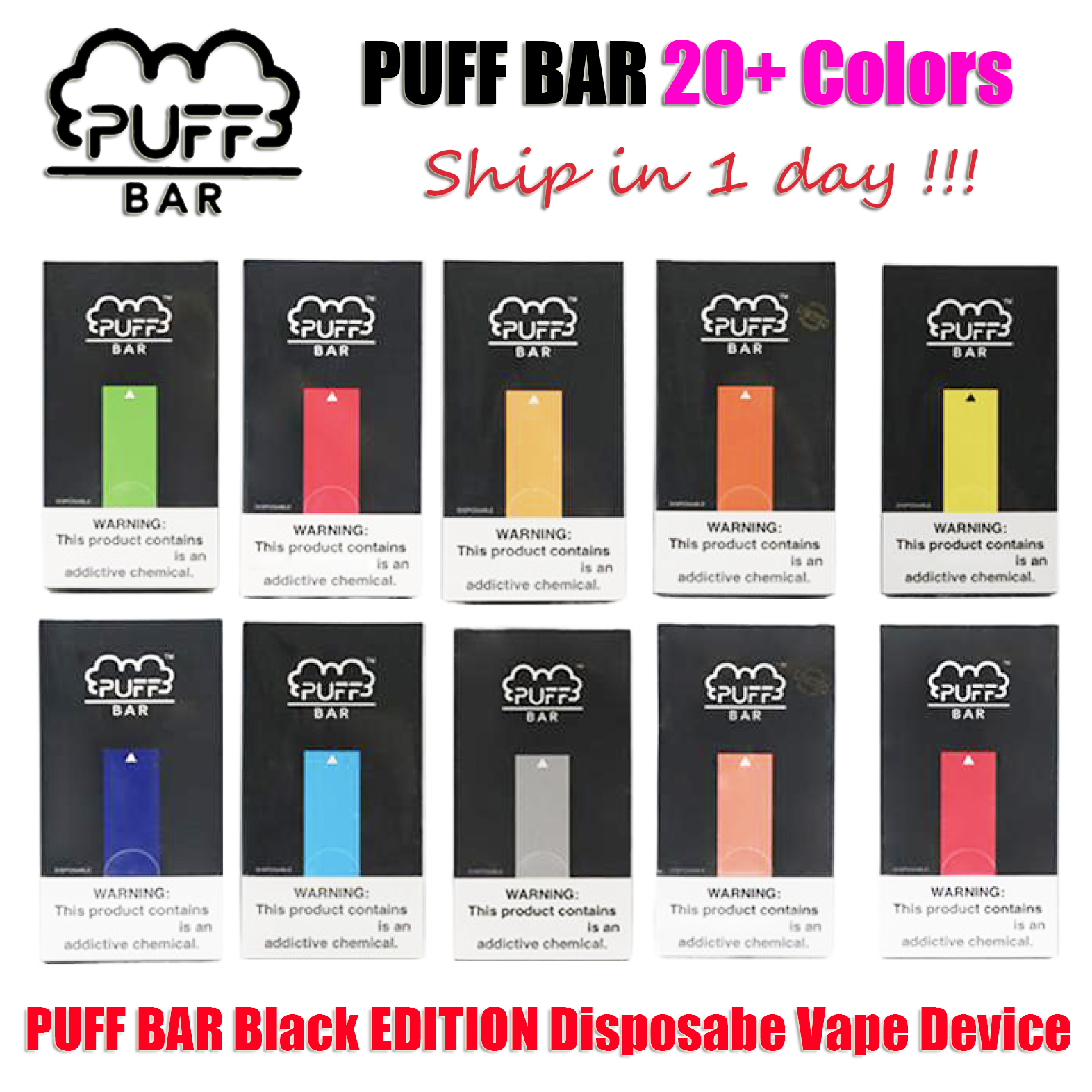 PUFF BAR Black Edition Pre-filled Disposable Vape Device Pen Pod 280mah 300 PUFFS 20+ Colors E Cig Vaporizer Kit
PUFF BAR Black Edition Pre-filled Disposable Vape Device Pen Pod 280mah 300 PUFFS 20+ Colors E Cig Vaporizer Kit