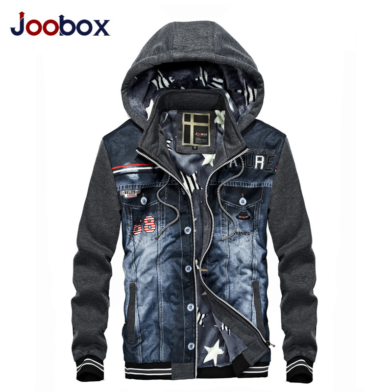 Men's Slim Flag Patch Jeans Jacket Men Autumn Hooded Patchwork Hip Hop Denim Coats Casual Balck Printed Denim Coat Outerwear 201218