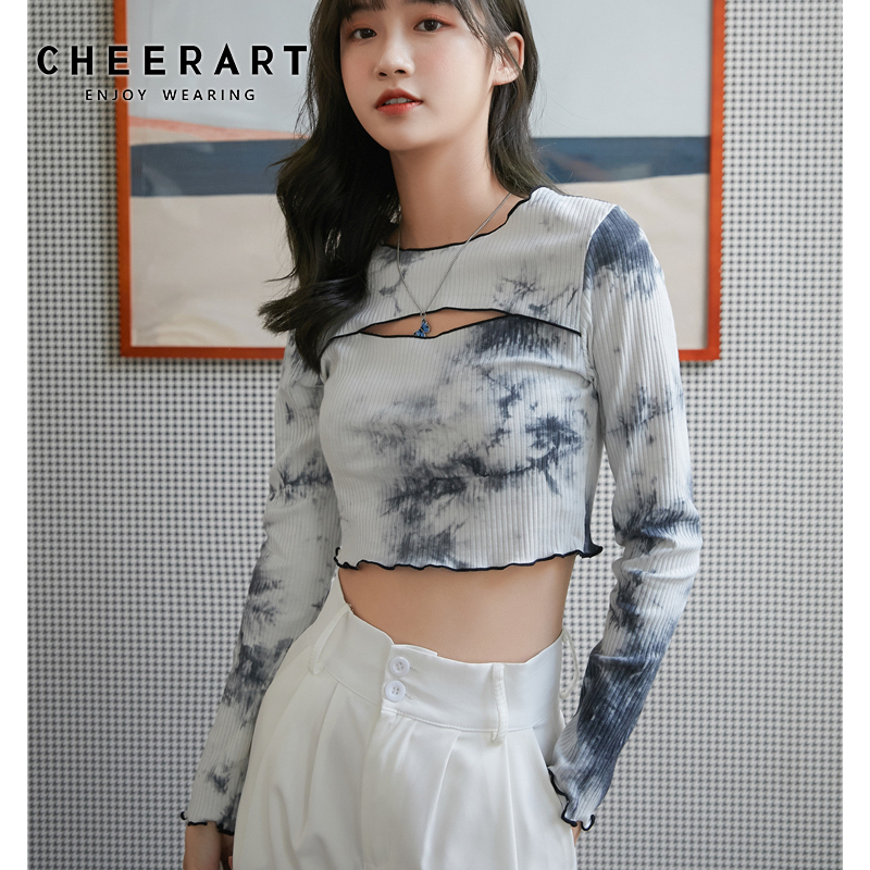 CHEERART Tie Dye Long Sleeve Crop Top Hollow Out T Shirt Women Ribbed Top Crewneck Tshirt Fashion Tee Fall Women Clothing 201125, Beige
CHEERART Tie Dye Long Sleeve Crop Top Hollow Out T Shirt Women Ribbed Top Crewneck Tshirt Fashion Tee Fall Women Clothing 201125, Beige