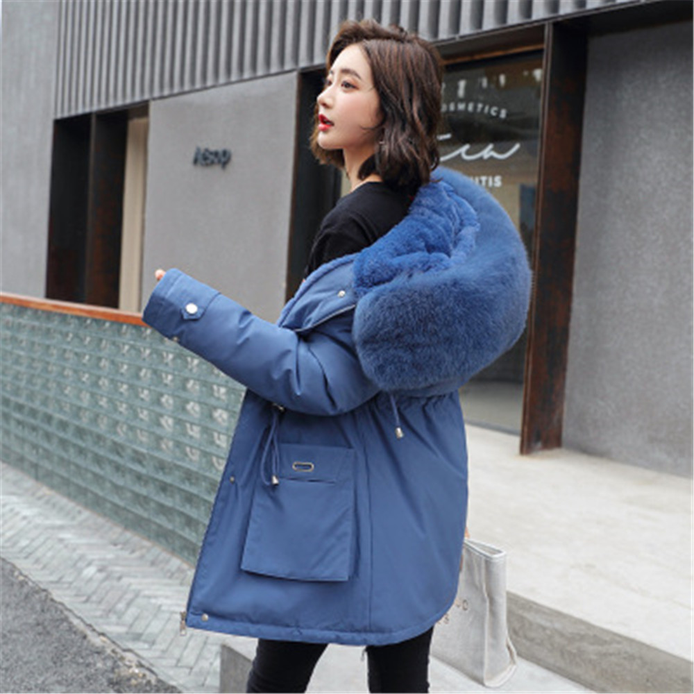 Winter Parkas New Fashion Long Cotton Fur Liner Hooded Parkas Women With Pockets Fur Collar Warm Jackets and Coat Clothes 201127