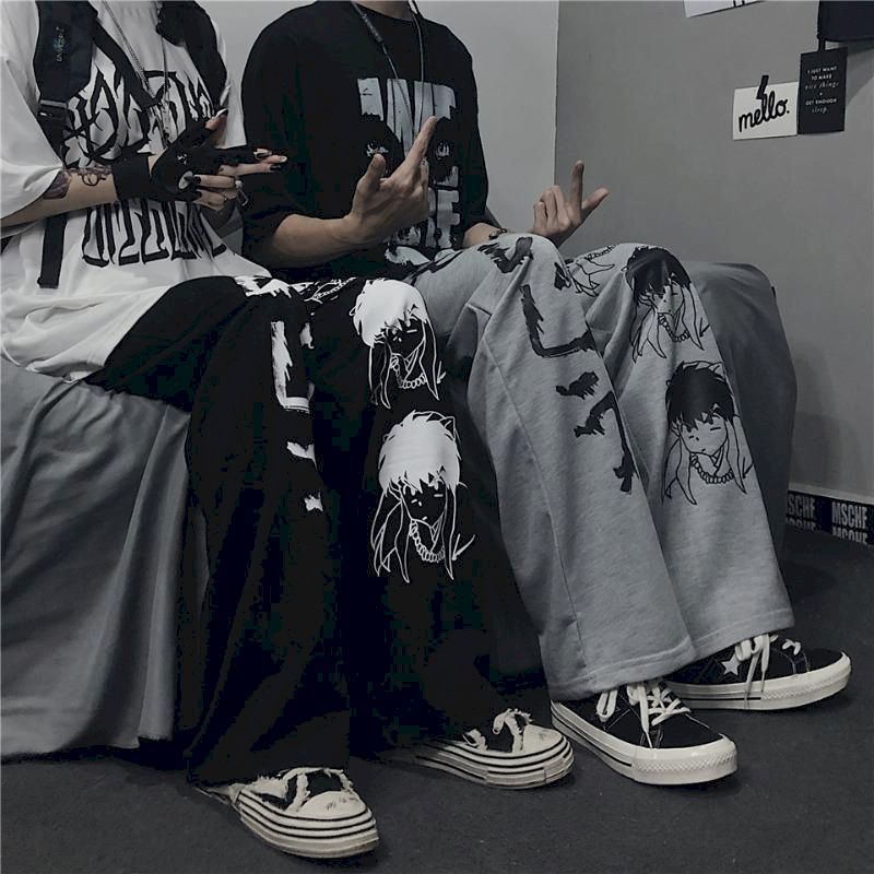 high street cartoon men joggers wide leg pants sweatpants couple clothes vintage Harajuku trousers straight casual plus size 201128