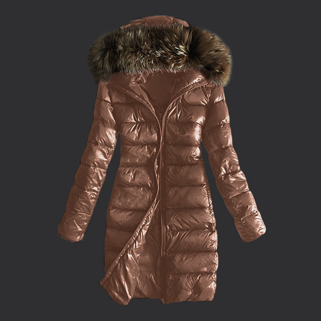 Hoodie Parka Women Quilted Winter Warm Hooded Coats Long Sleeve Fur Collar Jackets Tops Casual Jackets Overcoat Female Outwear 200928