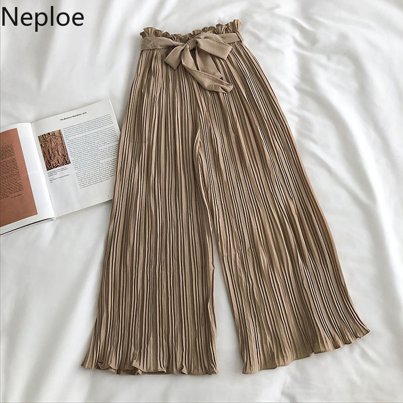 Neploe Chiffon Sping Summer Bandage Women Pants Solid Bow Pleated 2020 Pantalon Femme Casual Simple Ropa Mujer Loose 1C893 T200422