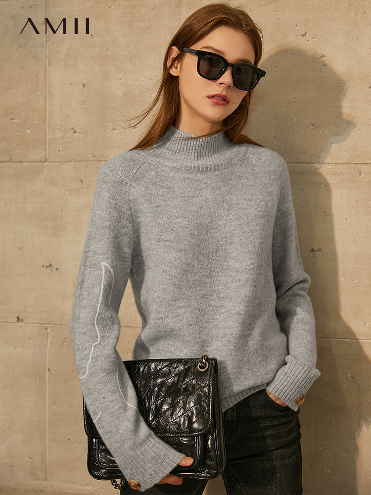 Amii Minimalism Winter Sweaters For Women Causal Women's Turtleneck Sweater Causal Female Pullover Tops Women's Sweater 12030465 201225