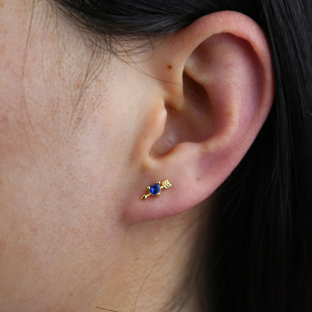 2021 New Tiny 925 sterling silver blue Crystal cz Heart Stud Earring with arrow stud Earrings For Woman Romantic Wedding Jewelry Gift