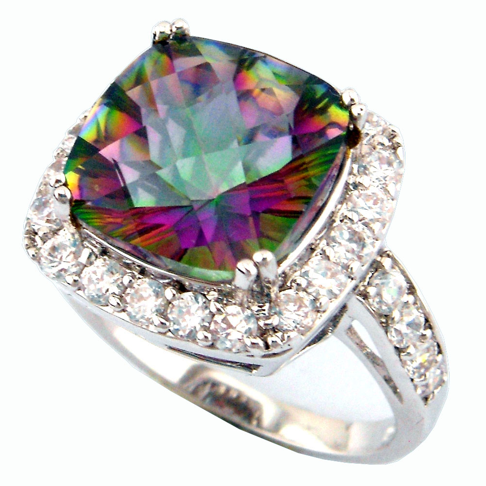 Hot selling rings mystic rainbow jewelry ring natural crystal topaz ring rhodium plated