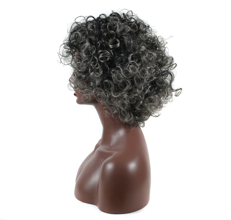 Short Afro Curly Wigs for Women Ombre Grey Curly African American Hair Full Wig