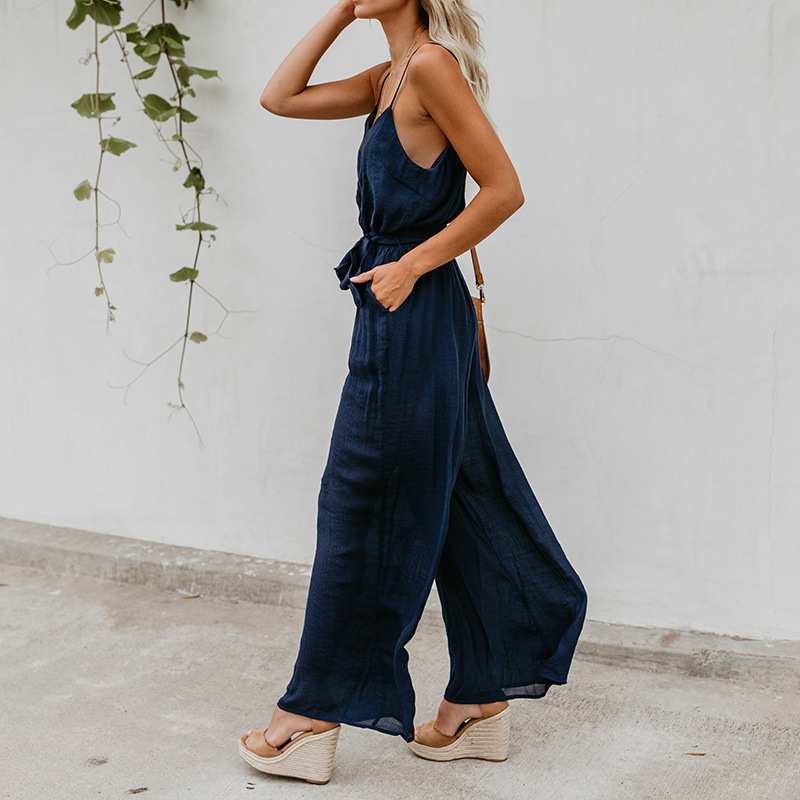 Fashion summer jumpsuit women sleeveless casual rompers jumpsuits Spaghetti Strap loose jump suit black overalls female clothes T200509