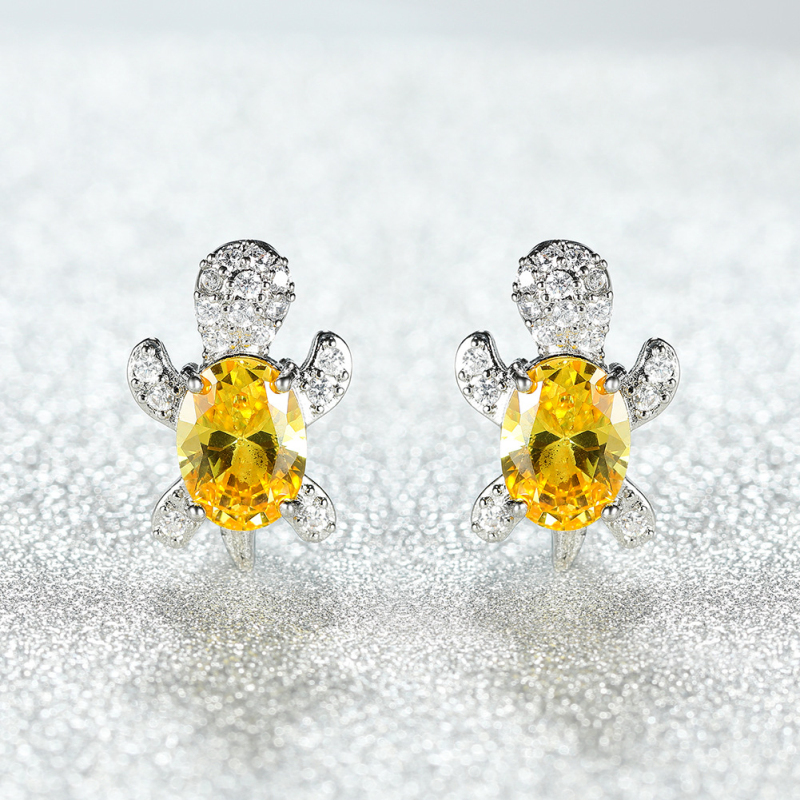 Cute Design White Gold Plated Colorful Gemstone Stud Earring Copper Turtle Earrings for Women Gift